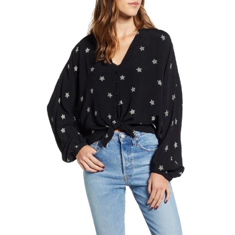 Rail Women's Rivet Star Sloane Blouse Long Sleeve Black/White Size Medium